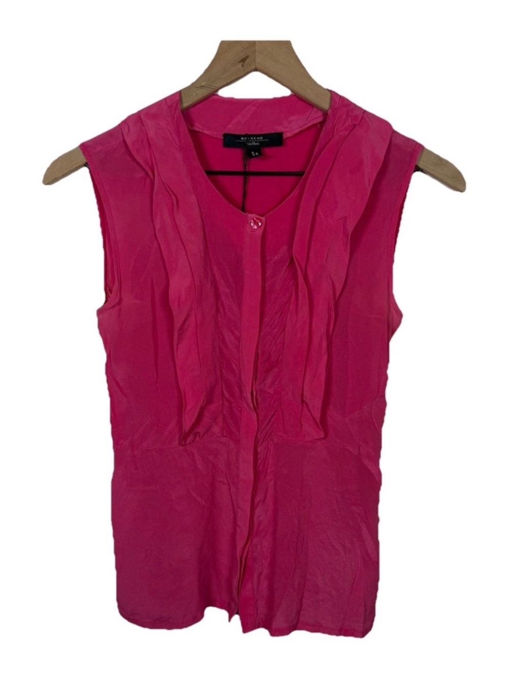 MaxMara Weekend Silk Ruffle Front Blouse Hot Pink Size S Office Sleeveless Y2K